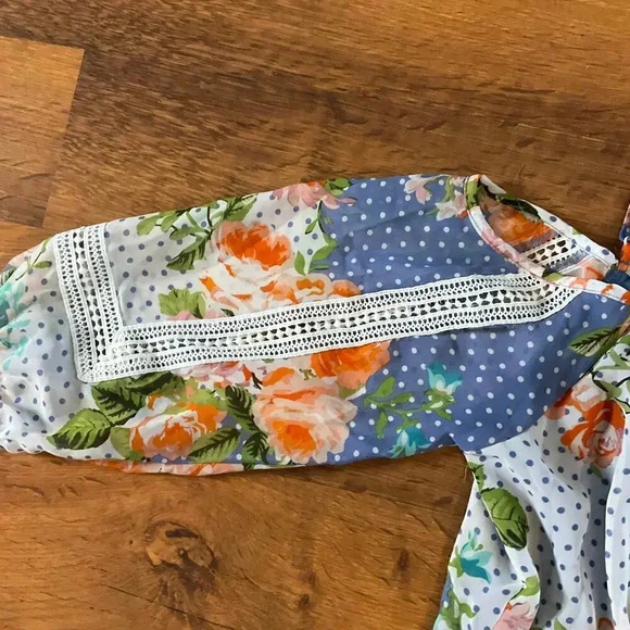 City Studio Women's‎ Blue Polka Dots Floral Straps Dress Sz. L - Picture 5 of 8